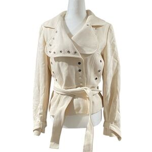 Elie Tahari Winter White Cream‎ Crop Studded Suit Jacket Blazer Women's